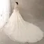 Chic / Belle Champagne Transparentes Robe De Mariée 2018 Robe Boule Encolure Dégagée Manches de cloche Dos Nu Papillon Appliques En Dentelle Fait main Perlage Faux Diamant Cathedral Train Volants