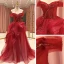 High-end Red Prom Dresses 2021 A-Line / Princess Off-The-Shoulder Short Sleeve Beading Glitter Tulle Sweep Train Ruffle Backless Formal Dresses