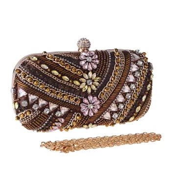 Mote Brun Rhinestone Firkantede Clutch Vesker 2021