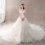 Eleganckie Szampan Suknie Ślubne 2018 Princessa Przy Ramieniu Kótkie Rękawy Bez Pleców Aplikacje Z Koronki Frezowanie Trenem Katedra Wzburzyć