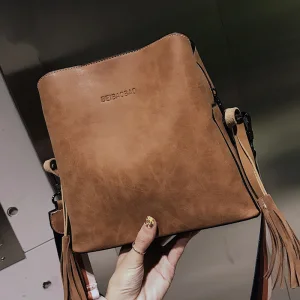 Fashion Brown Suede Square Messenger Bag 2021 Tassel Casual Women S Bags