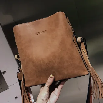 Fashion Brown Suede Square Messenger Bag 2021 Tassel Casual Women S Bags