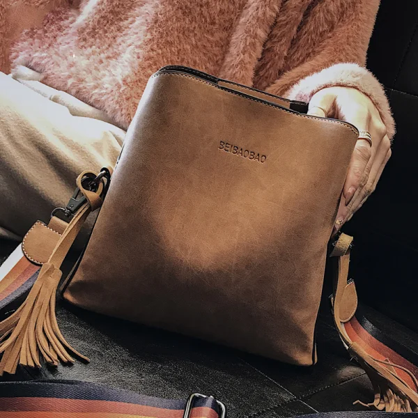 Fashion Brown Suede Square Messenger Bag 2021 Tassel Casual Women's Bags