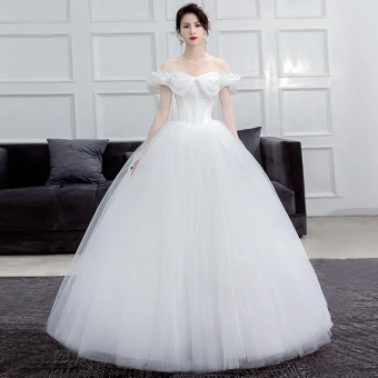 Abordable Ivoire Corset Robe De Mariée 2019 Robe Boule De L Épaule Manches Courtes Dos Nu Longue Volants