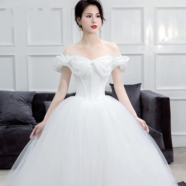 Affordable Ivory Corset Wedding Dresses 2019 Ball Gown Off-The-Shoulder Short Sleeve Backless Floor-Length / Long Ruffle