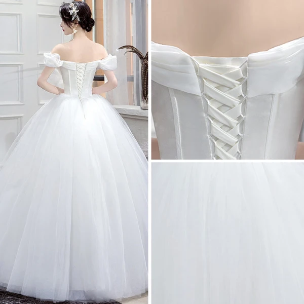 Affordable Ivory Corset Wedding Dresses 2019 Ball Gown Off-The-Shoulder Short Sleeve Backless Floor-Length / Long Ruffle