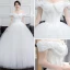 Affordable Ivory Corset Wedding Dresses 2019 Ball Gown Off-The-Shoulder Short Sleeve Backless Floor-Length / Long Ruffle