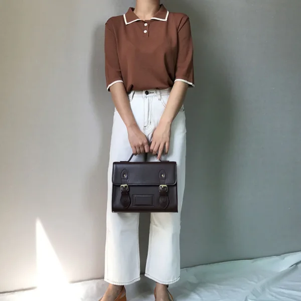Vintage / Retro Brown Square Satchel Messenger Bag 2021 PU Women's Bags