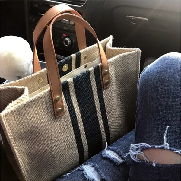 Modest / Simple Black Stripe Square Canvas Shoulder Bags Handbag 2021 Women's Bags