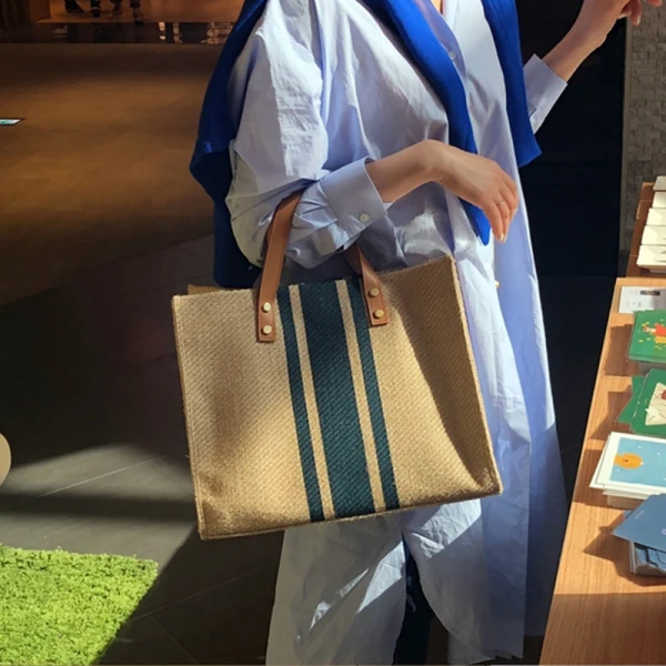 Modest / Simple Black Stripe Square Canvas Shoulder Bags Handbag 2021 Women's Bags
