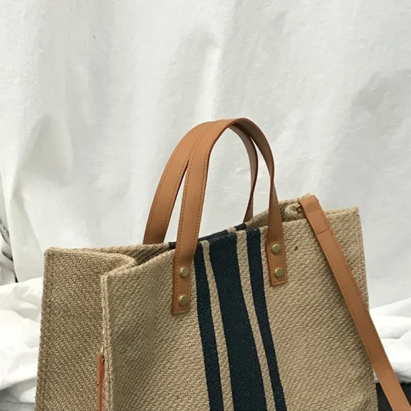 Modest / Simple Black Stripe Square Canvas Shoulder Bags Handbag 2021 Women's Bags