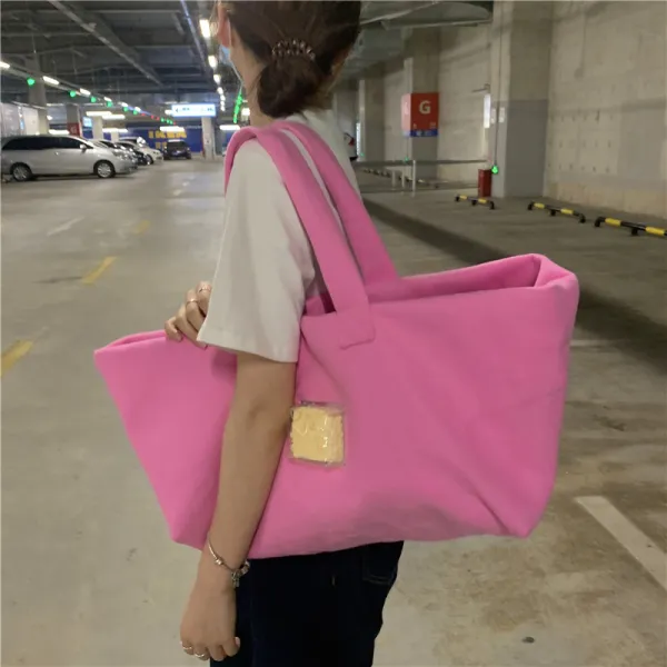 Modest / Simple Candy Pink Suede Shopping Bag Shoulder Bags 2021 Casual Women's Bags