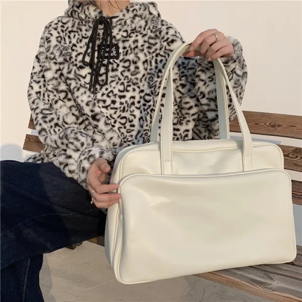 Modest / Simple White Square Shoulder Bags 2021 PU Casual Women's Bags