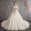 Style Chinois Ivoire Robe De Mariée 2019 Princesse V-Cou 3/4 Manches Fait main Perlage Glitter Tulle Cathedral Train Volants