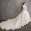 Style Chinois Ivoire Robe De Mariée 2019 Princesse V-Cou 3/4 Manches Fait main Perlage Glitter Tulle Cathedral Train Volants