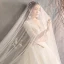 Style Chinois Ivoire Robe De Mariée 2019 Princesse V-Cou 3/4 Manches Fait main Perlage Glitter Tulle Cathedral Train Volants