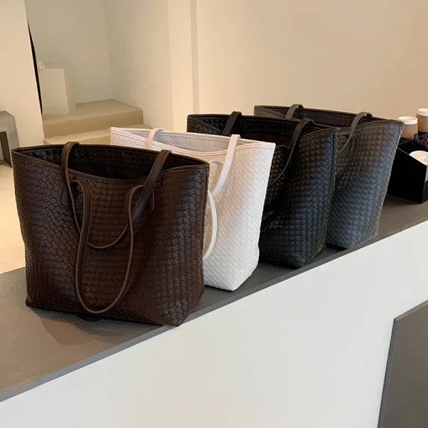 Schlicht Braun Quadratische Flechten Einkaufstasche Schultertaschen 2021 PU Freizeit Damentaschen