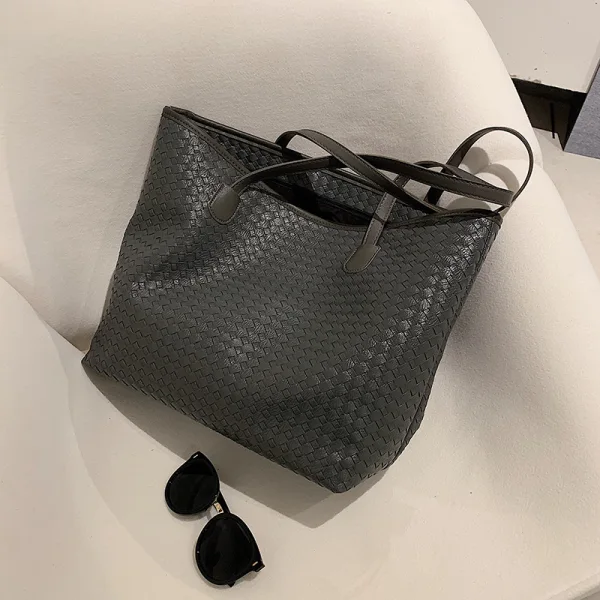 Schlicht Braun Quadratische Flechten Einkaufstasche Schultertaschen 2021 PU Freizeit Damentaschen