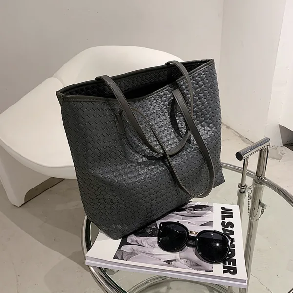 Schlicht Braun Quadratische Flechten Einkaufstasche Schultertaschen 2021 PU Freizeit Damentaschen