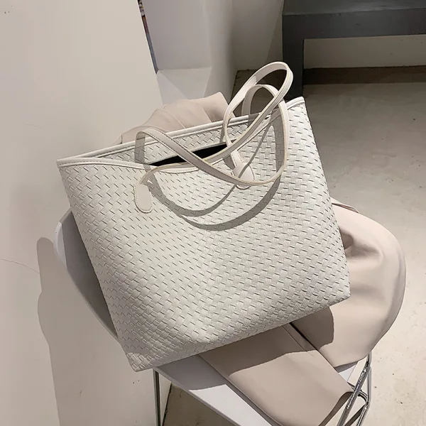 Schlicht Braun Quadratische Flechten Einkaufstasche Schultertaschen 2021 PU Freizeit Damentaschen