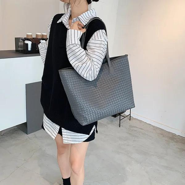 Schlicht Braun Quadratische Flechten Einkaufstasche Schultertaschen 2021 PU Freizeit Damentaschen