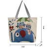 Lovely Sky Blue Canvas Cartoon Printing Square Shopping Bag Shoulder Bags 2021 Casual Women's Bags