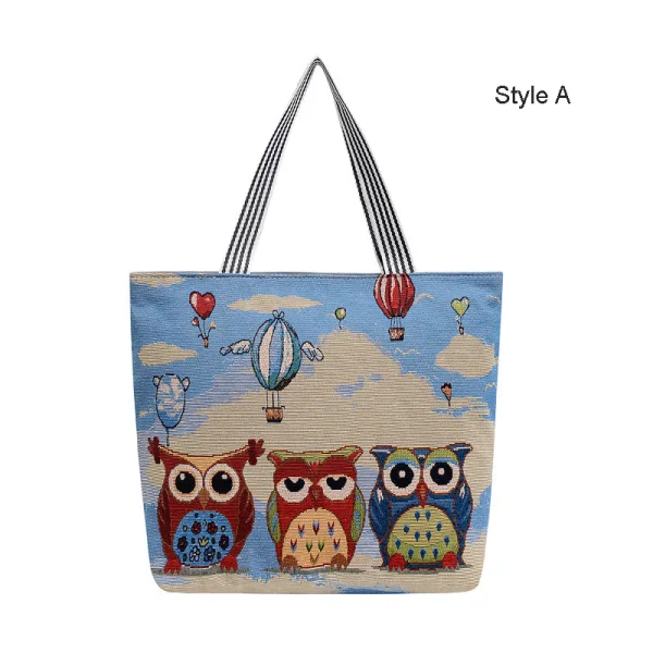 Lovely Sky Blue Canvas Cartoon Printing Square Shopping Bag Shoulder Bags 2021 Casual Women's Bags
