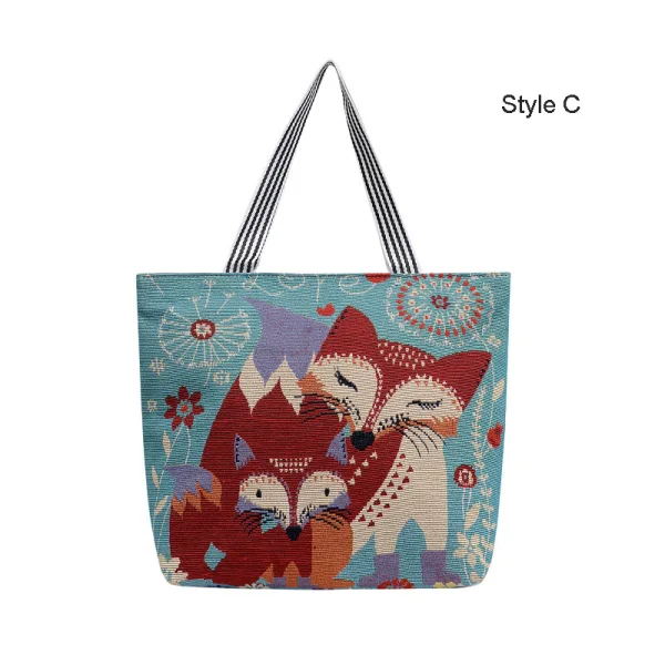 Lovely Sky Blue Canvas Cartoon Printing Square Shopping Bag Shoulder Bags 2021 Casual Women's Bags