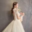 Modern / Fashion Champagne See-through Wedding Dresses 2019 A-Line / Princess High Neck Long Sleeve Backless Appliques Lace Beading Glitter Tulle Cathedral Train Ruffle