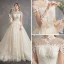 Modern / Fashion Champagne See-through Wedding Dresses 2019 A-Line / Princess High Neck Long Sleeve Backless Appliques Lace Beading Glitter Tulle Cathedral Train Ruffle
