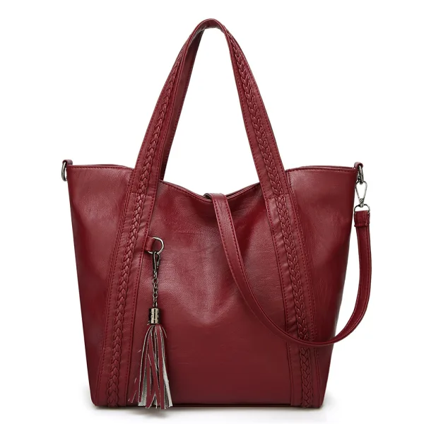 Fashion Burgundy Square Braid Shoulder Bags 2021 PU Tassel Women's Bags