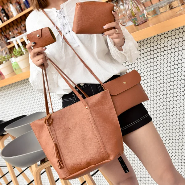 4-piece Brown Square Wallet Purse Shoulder Bags Messenger Bag 2021 PU Women's Bags