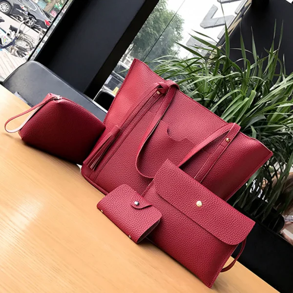 4-piece Brown Square Wallet Purse Shoulder Bags Messenger Bag 2021 PU Women's Bags
