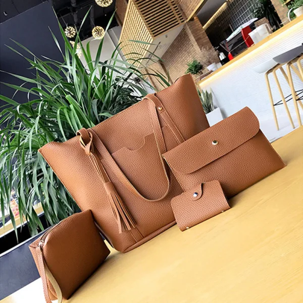 4-piece Brown Square Wallet Purse Shoulder Bags Messenger Bag 2021 PU Women's Bags