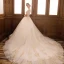 Luxury / Gorgeous Champagne Wedding Dresses 2019 Ball Gown V-Neck Short Sleeve Backless Appliques Lace Beading Tassel Glitter Tulle Cathedral Train Ruffle
