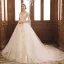 Luxury / Gorgeous Champagne Wedding Dresses 2019 Ball Gown V-Neck Short Sleeve Backless Appliques Lace Beading Tassel Glitter Tulle Cathedral Train Ruffle
