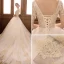Luxury / Gorgeous Champagne Wedding Dresses 2019 Ball Gown V-Neck Short Sleeve Backless Appliques Lace Beading Tassel Glitter Tulle Cathedral Train Ruffle