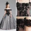 Modern / Fashion Black Flower Girl Dresses 2017 Ball Gown Off-The-Shoulder Short Sleeve Appliques Butterfly Lace Pearl Rhinestone Floor-Length / Long Ruffle Wedding Party Dresses