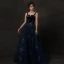 Starry Sky Navy Blue Prom Dresses 2019 A-Line / Princess Shoulders Sleeveless Glitter Tulle Floor-Length / Long Ruffle Backless Formal Dresses