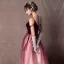 Elegant Burgundy Gradient-Color Champagne Prom Dresses 2019 A-Line / Princess Sleeveless Spaghetti Straps Sash Floor-Length / Long Ruffle Backless Formal Dresses