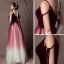 Elegant Burgundy Gradient-Color Champagne Prom Dresses 2019 A-Line / Princess Sleeveless Spaghetti Straps Sash Floor-Length / Long Ruffle Backless Formal Dresses