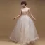 Romantique Champagne Daim Robe De Bal 2019 Princesse Appliques En Dentelle épaules Sans Manches Longue Volants Dos Nu Robe De Ceremonie