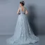 Sexy Gris Robe De Soirée 2019 Princesse Transparentes Encolure Dégagée Sans Manches Papillon Appliques En Dentelle Tribunal Train Volants Dos Nu Robe De Ceremonie