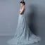 Sexy Gris Robe De Soirée 2019 Princesse Transparentes Encolure Dégagée Sans Manches Papillon Appliques En Dentelle Tribunal Train Volants Dos Nu Robe De Ceremonie
