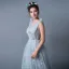 Sexy Gris Robe De Soirée 2019 Princesse Transparentes Encolure Dégagée Sans Manches Papillon Appliques En Dentelle Tribunal Train Volants Dos Nu Robe De Ceremonie
