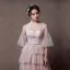 Moderne / Mode Perle Rose Transparentes Robe De Soirée 2019 Princesse Encolure Dégagée Manches de cloche Appliques En Dentelle Perlage Longue Volants en Cascade Dos Nu Robe De Ceremonie