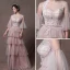 Moderne / Mode Perle Rose Transparentes Robe De Soirée 2019 Princesse Encolure Dégagée Manches de cloche Appliques En Dentelle Perlage Longue Volants en Cascade Dos Nu Robe De Ceremonie