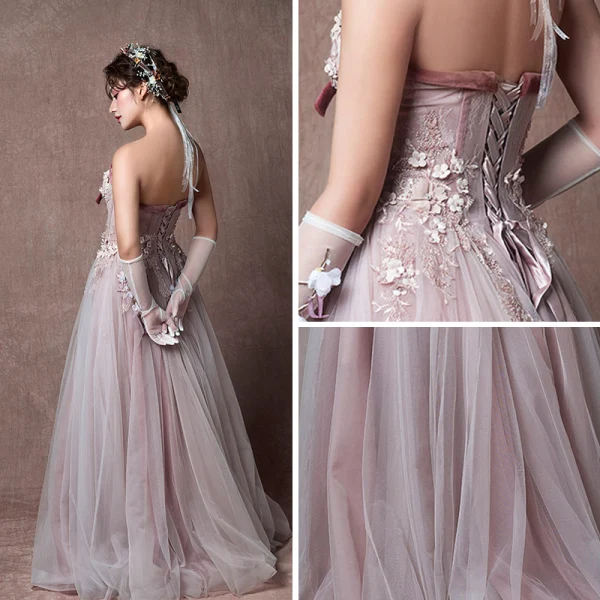 Elegant Lavendel Ballkjoler 2019 Prinsesse Kjæreste Uten Ermer Appliques Blonder Lange Buste Ryggløse Formelle Kjoler