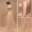 Charming Gold Prom Dresses 2019 A-Line / Princess Sleeveless Spaghetti Straps Appliques Lace Court Train Ruffle Backless Formal Dresses