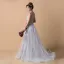 Elegant Grey Prom Dresses 2019 A-Line / Princess Shoulders Sleeveless Appliques Lace Sweep Train Ruffle Backless Formal Dresses